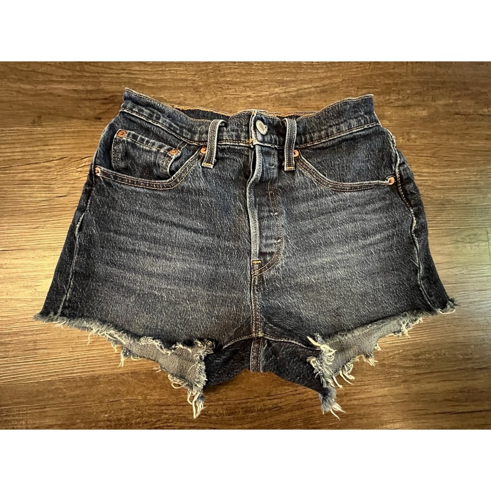 Levis 501 Jean Cutoff Short Button Fly Dark Wash Denim Women Size 26 Classic I29